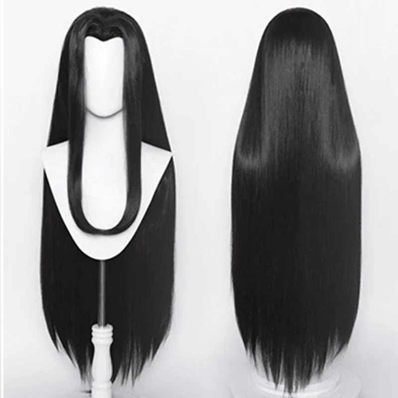 80cm Wigs 100cm Black Long Straight Centre Parting Widow's Peak Styled Heat Resistant Synthetic Hair Anime Cosply Wig   Wig Cap