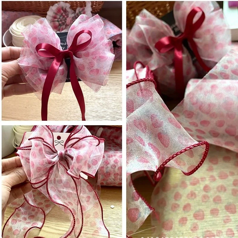 

5cm 12cm Width Strawberry Ribbon for DIY Hair Bows Material Decorative Handmade Hair Accessories Lace Curling Organza Ribbons