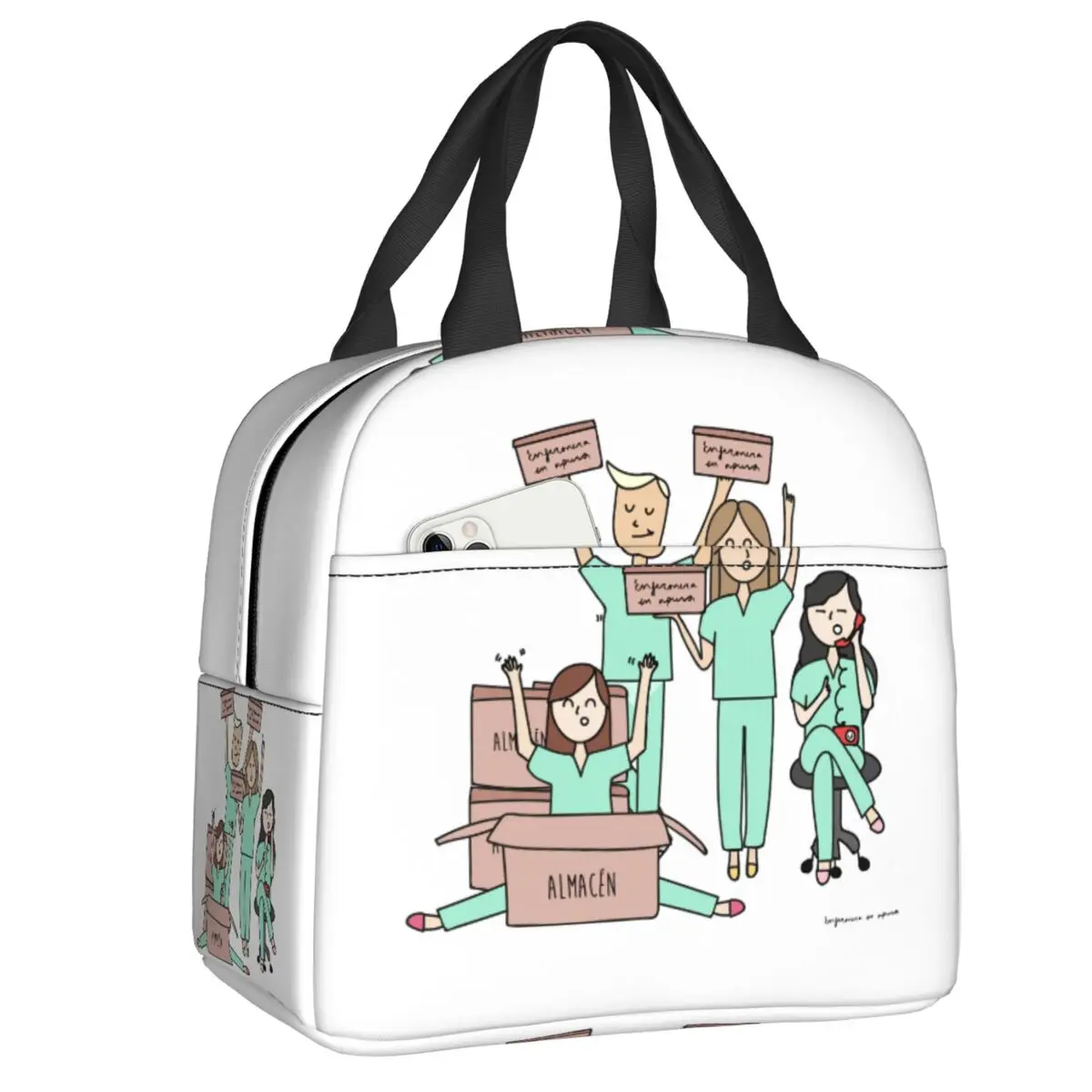 

Custom Enfermera En Apuros Resuable Lunch Box Women Multifunction Doctor Nurse Cooler Thermal Food Insulated Lunch Bag Children