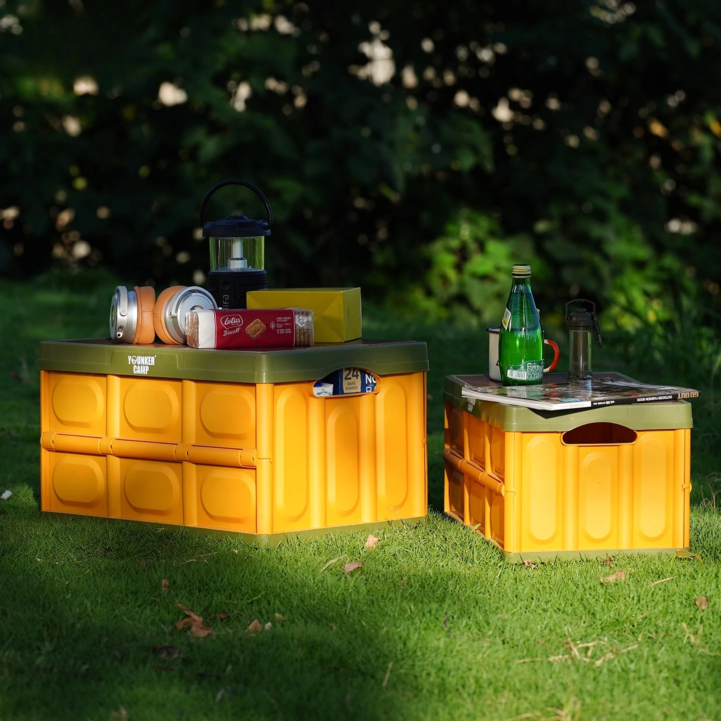 صندوق تخزين قابل للطي 50 لتر/30 لتر للتخييم في الهواء الطلق، منظم قابل للطي وخفيف الوزن بسعة كبيرة مع غطاء خشبي