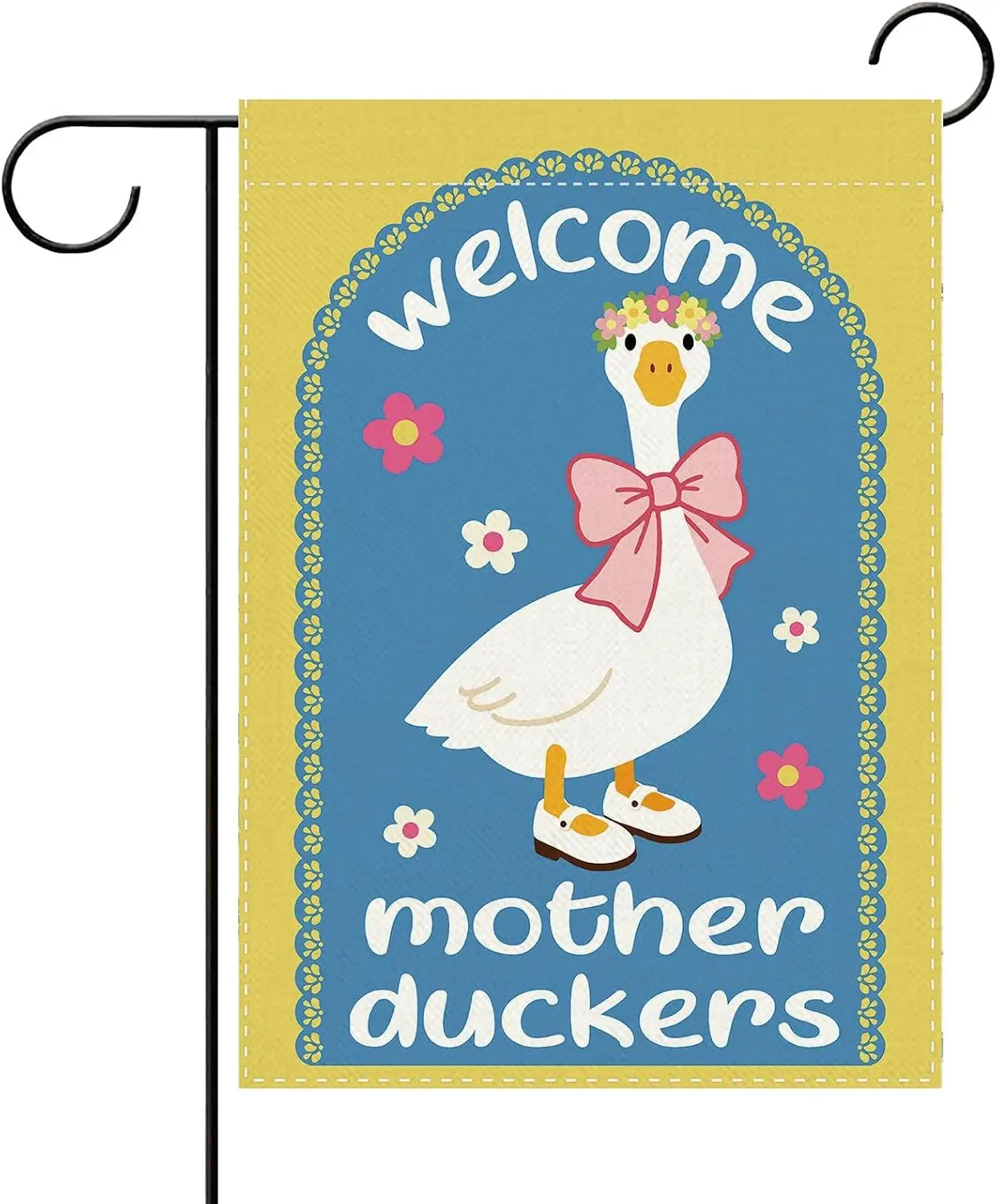 Welcome Mother Duckers Garden Flag 12x18in, Cottagecore Goose with Floral aaz