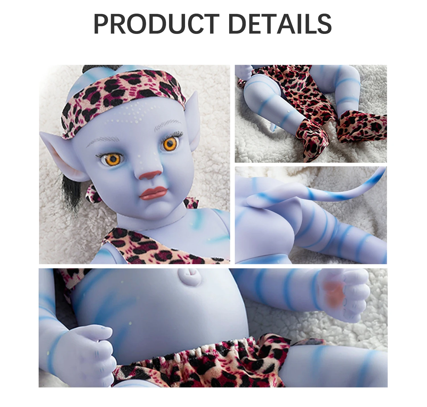 Muñeca Reborn de vinilo de 20 pulgadas |   Juguete realista de Avatar raro, que brilla en la oscuridad, rayas azules, estilo tribal, edición coleccionable