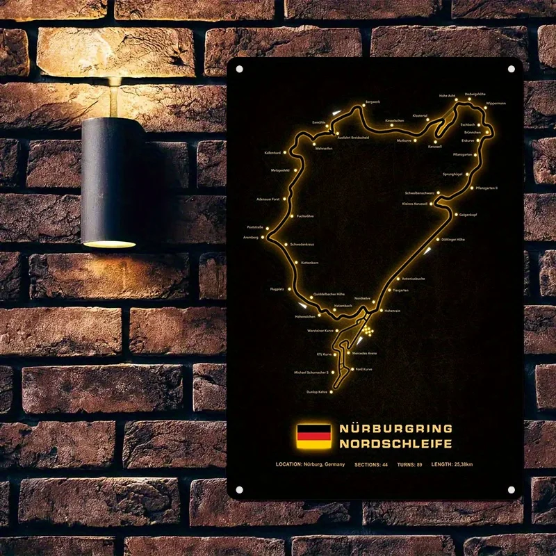 2D Flat - A Neon Metal Sign of The Nurburgring North Loop - a Vintage Racing Track Map Wall Decoration, High-Quality with UV Pro