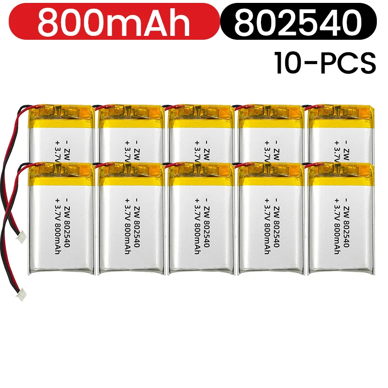 

802540 Lipo 800mAh 3.7V 082540 Lithium Battery Li Polymer Batteries for Flashlight Remote Controller Handheld Fans