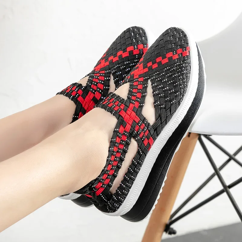 Summer New Sandals Women Woven Shoes Breathable Platform Shoes Woman Sneaker Heel Casual Girls Slippers Shake Shoe