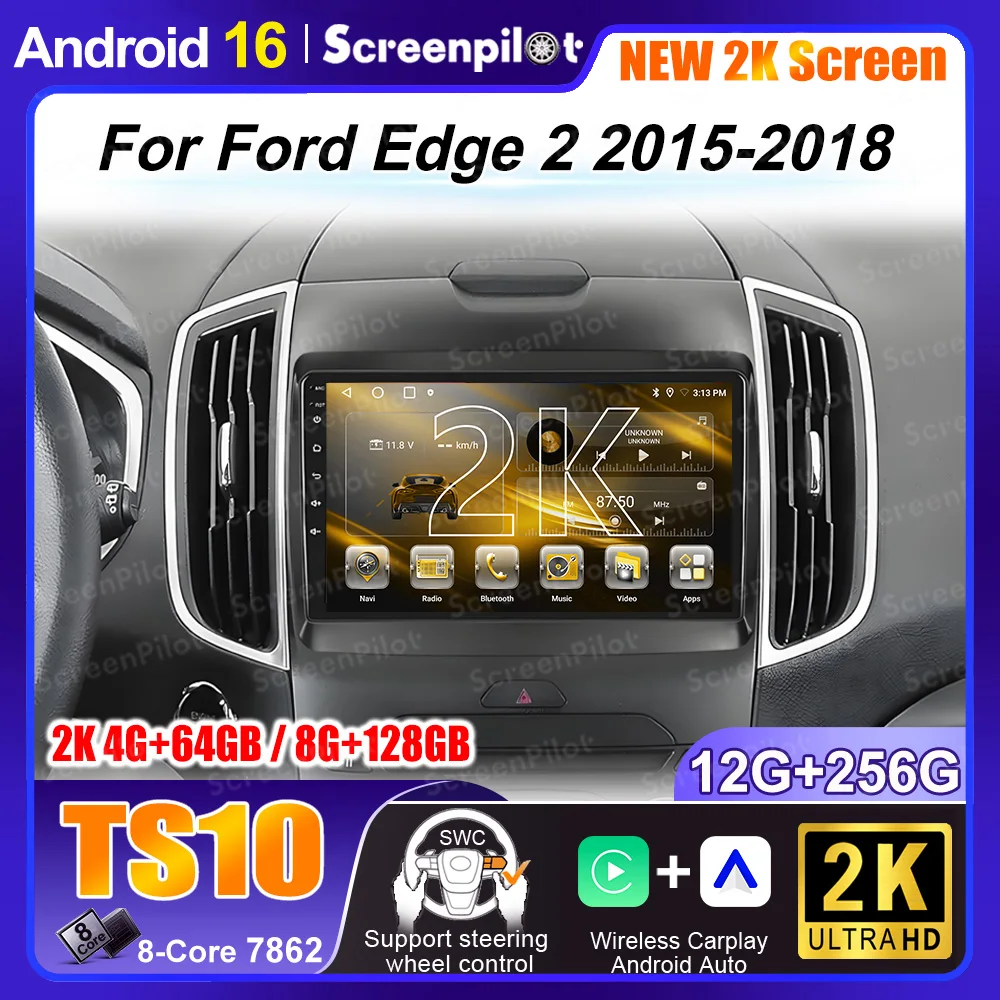 Android 16 Multimedia For Ford Edge 2 2015 2016 2017 2018 2K Dvd Gps Lettore Video Player Autoradio Navigation Radio Hdr 5g