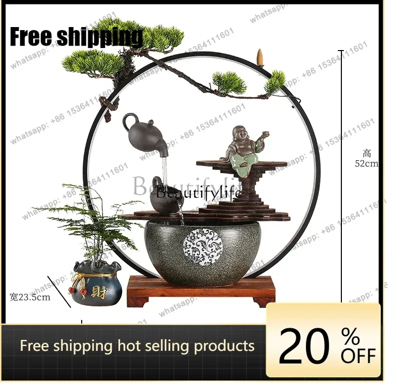 JJ -Living Room Fountain Desktop Water Fish Tank Small Household Circulating Lucky Fish Tank