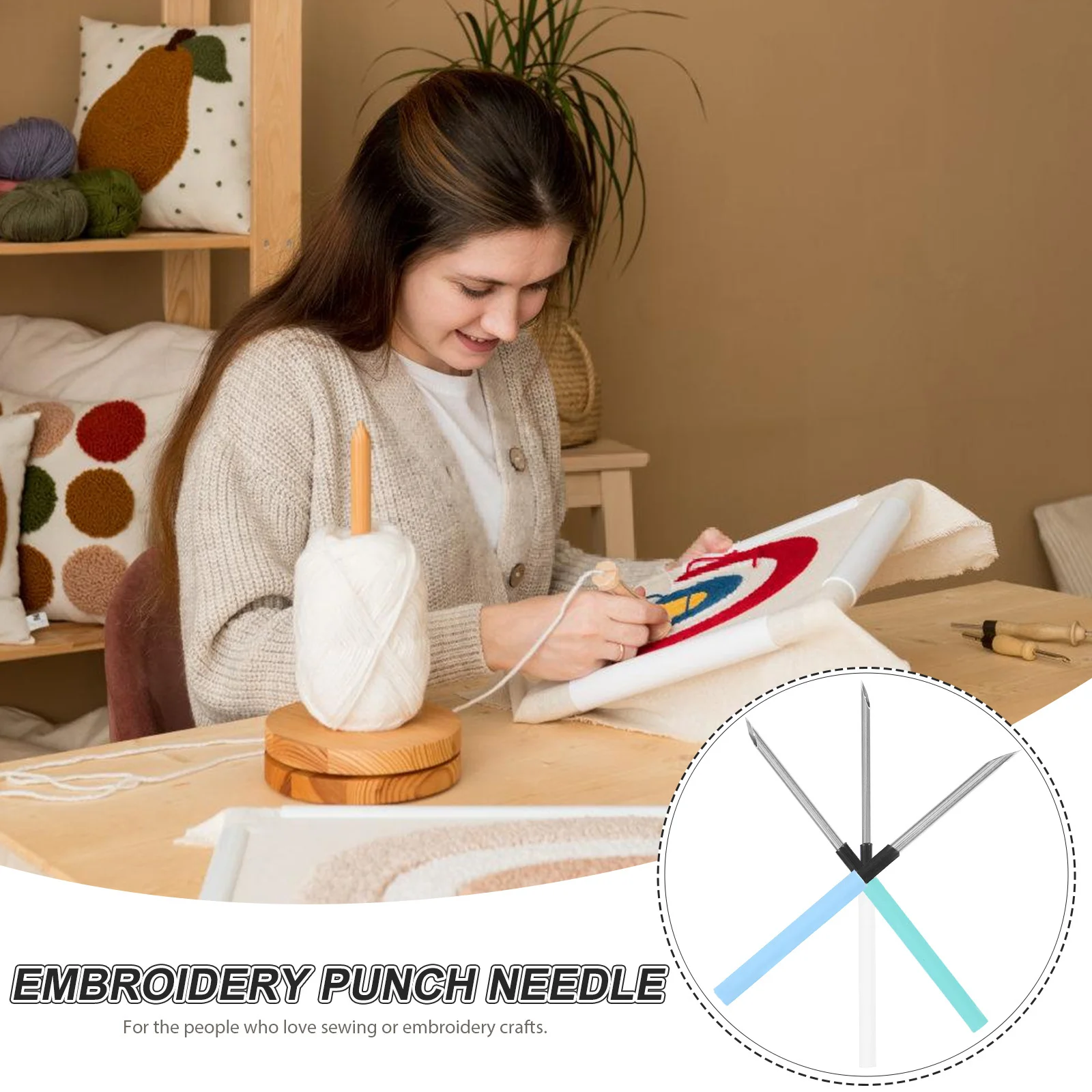 

1 Set Punch Needle Kit Metal Embroidery Tool Lightweight Diy Craft For Beginners Cross Stitch Decorative Painting Punch Needle