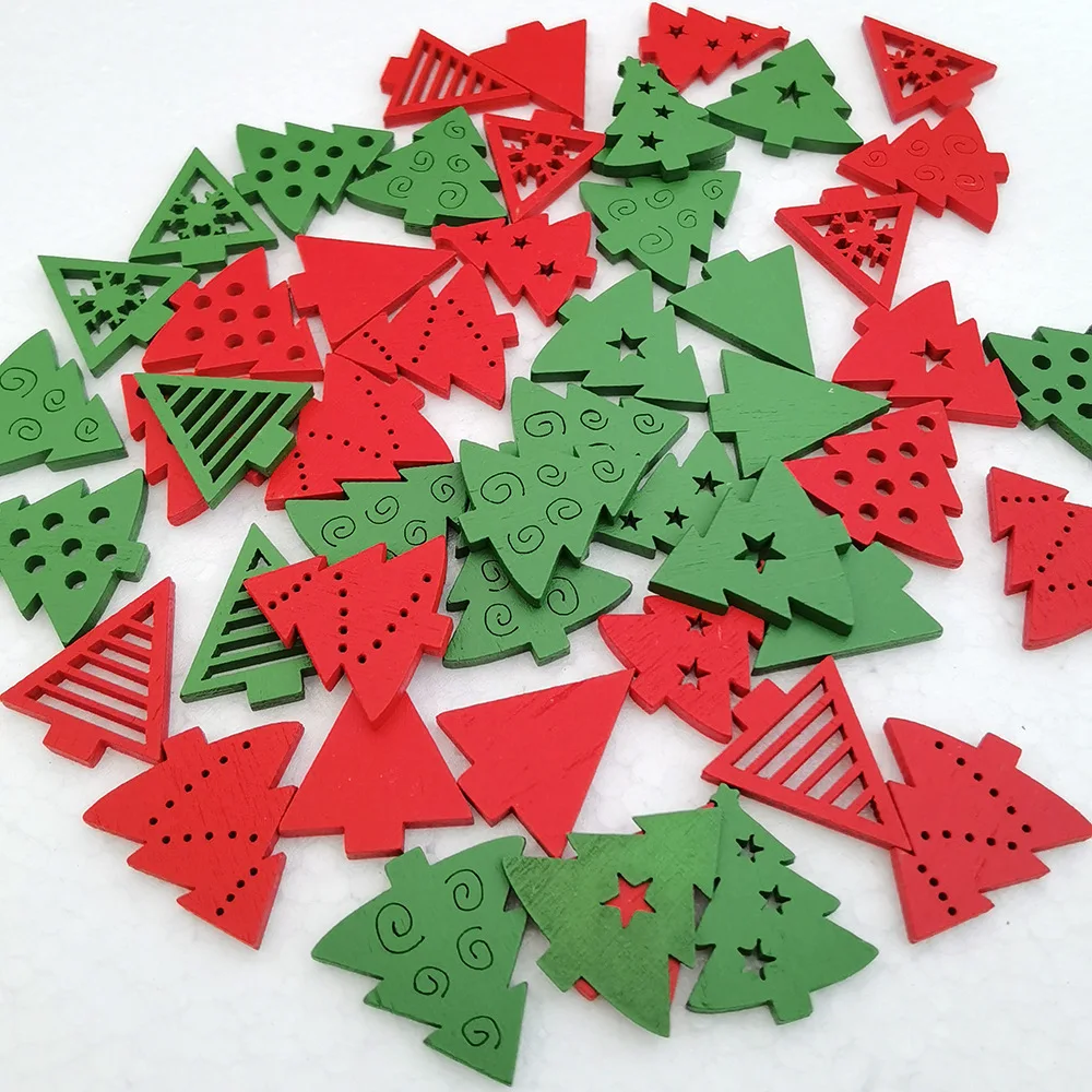 50pcs Mixed Wood Wooden Snowflakes Xmas Trees Snowman Christmas Party Decorations DIY Crafts Gift Packaging Decor Wood Buttons