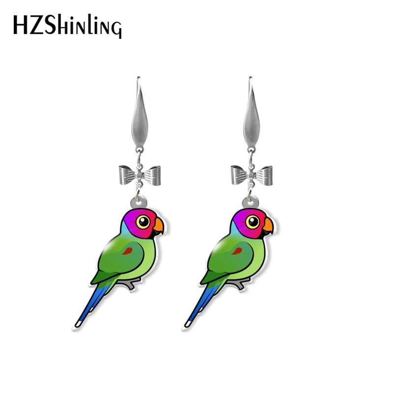 2021 New Fashion Cartoon Lovely Birds Green White Parrots Handcraft Acrylic Epoxy Fish Hook Earrings