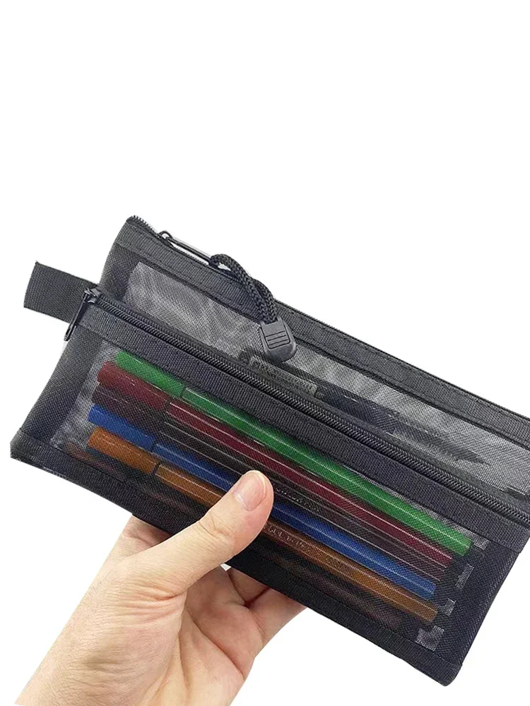 Simple Transparent Mesh Pencil Case Storage Student Pencil Bag Large Capacity Pouches Stationery