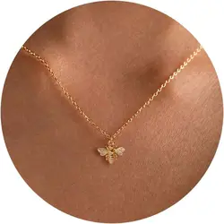 Gold Necklace for Women Dainty 14K Gold Plated Bird Bee Butterfly Dragonfly Dog Fish Turtle Pendant Necklace for Women