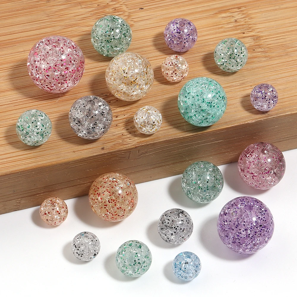 10-100 Stück/Lot 8 10 12 14 16mm Glitzer-Acrylperlen, runde, lose Spacer-Perlen für die Schmuckherstellung, DIY-Armband, Schlüsselanhänger – Detail 7