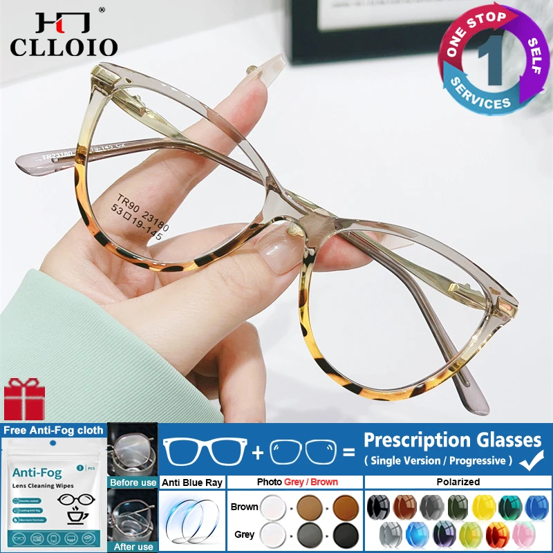 

CLLOIO Women Progressive Photochromic Cat Eye Prescription Glasses Computer Eyewear Optical Lens Customized Reading Retro Style