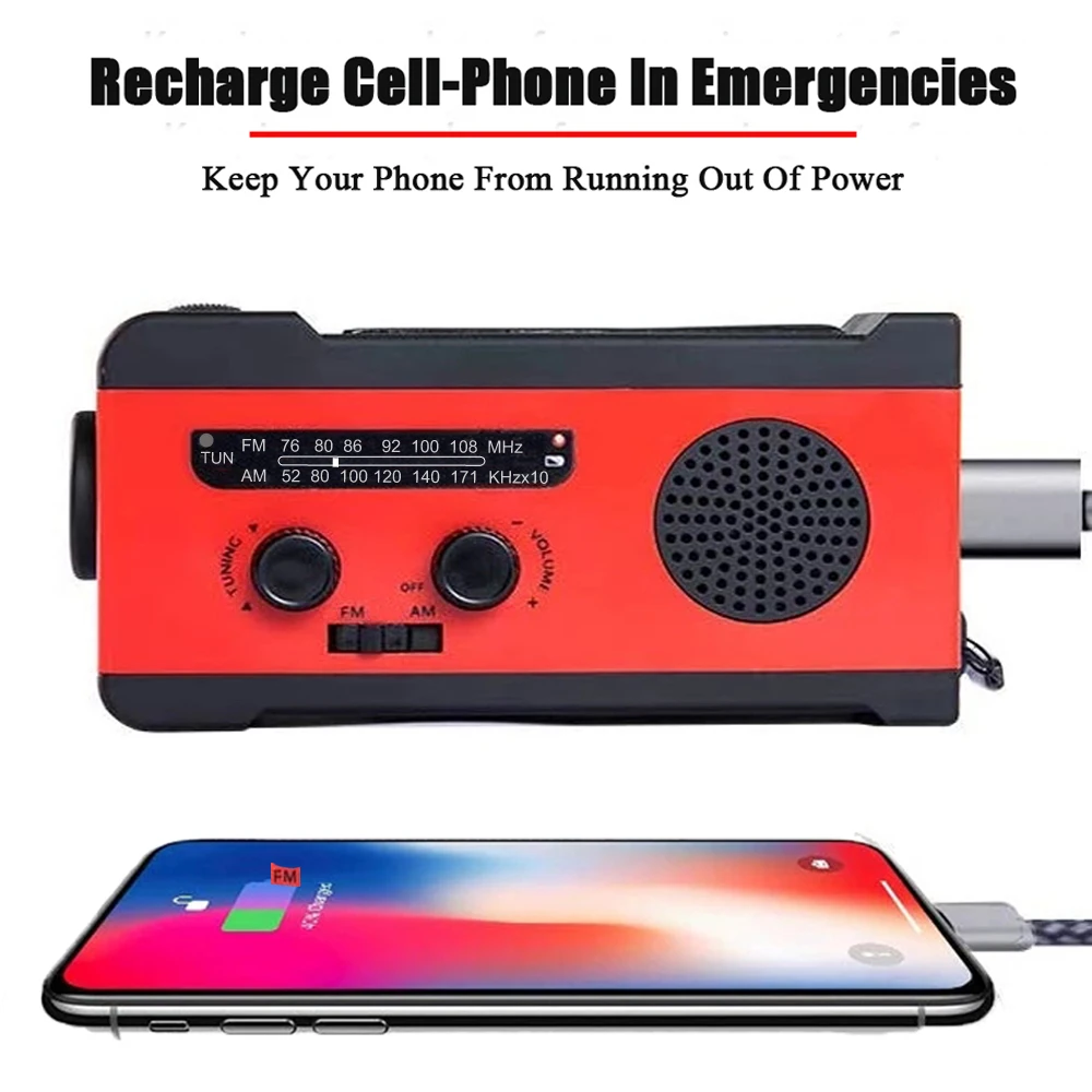 High Quality Outdoor Hand Crank Dynamo Phone Charger Generator 2000mAh Solar Power Radio Flashlight SOS Alarm