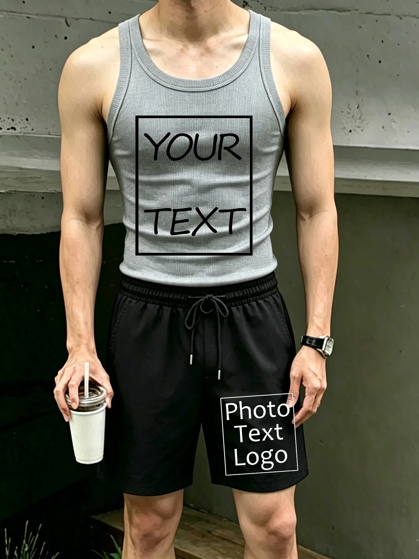 Custom Personalized Text Photo Mens Summer Thread Slim Tank Top Sets Pocket Loose Beach Short Pants Casual Fitness Slim Clothes - view 2