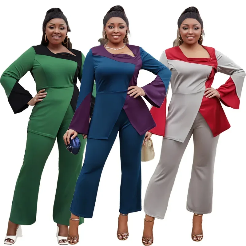 

Индивидуальная африканская одежда из 2 предметов для женщин, весенний африканский лоскутный топ с длинными рукавами и длинными брюками, одинаковые комплекты Dashiki African Cl