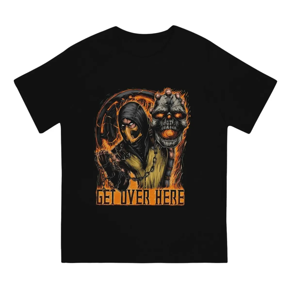 Scorpion Get Over Here T-Shirts for Men Mortal Kombat Fighting Game Hipster Pure Cotton Tee Shirt O Neck Short Sleeve T Shirts