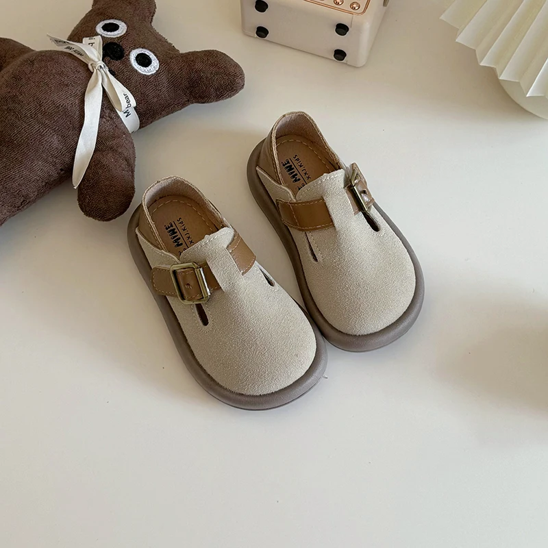 2024 New Boys Casual Shoes Children Fashion Buckle Round-toe Britain Style Girls Loafers Versatile Breatheable Leather Shoe