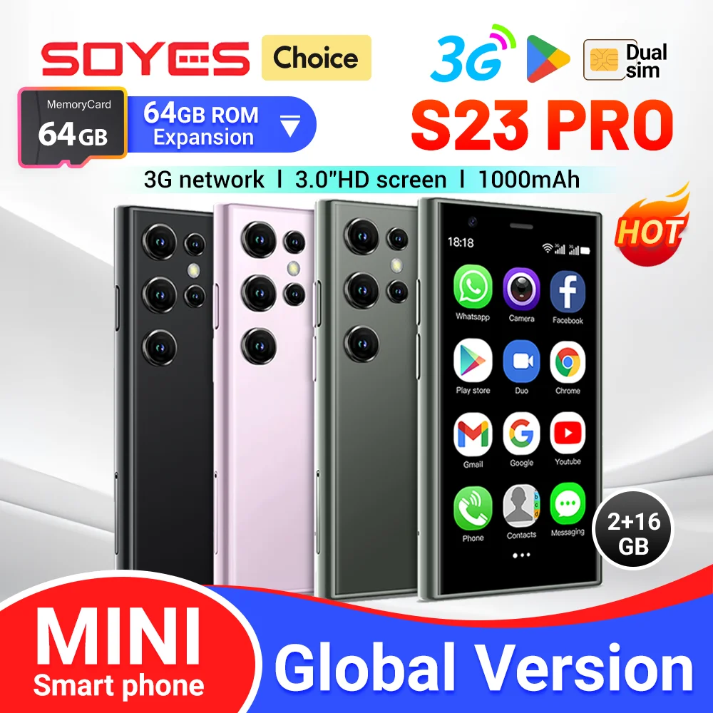 

SOYES S23 Pro смартфон с 2-мя слотами для SIM-карт, ОЗУ 2 Гб, ПЗУ 16 Гб, Android 1000, мАч