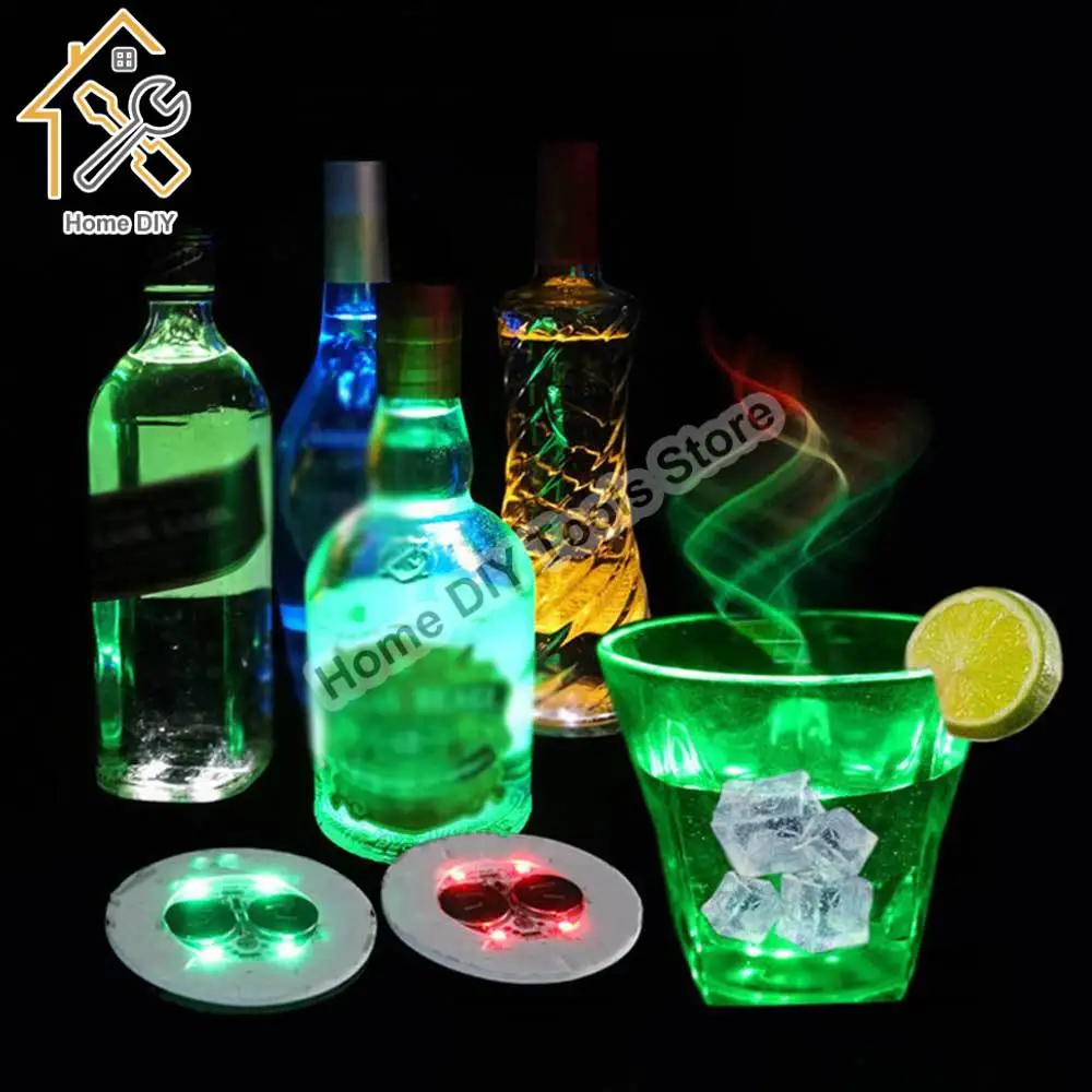 LED Coaster Stickers Luminous Drinks Cup Pads Wine Liquor Bottles Coaster Sticker Bars Atmosphere Lights Cup Sticker Pads