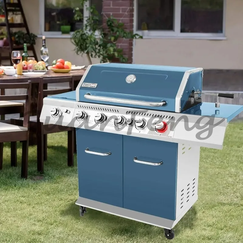 BBQ Grill Cabinet With Rotisserie Kit, 74000 BTU High‑Power Outdoor Barbecue Grill for Backyard, Patio,  Picnic & Home Party