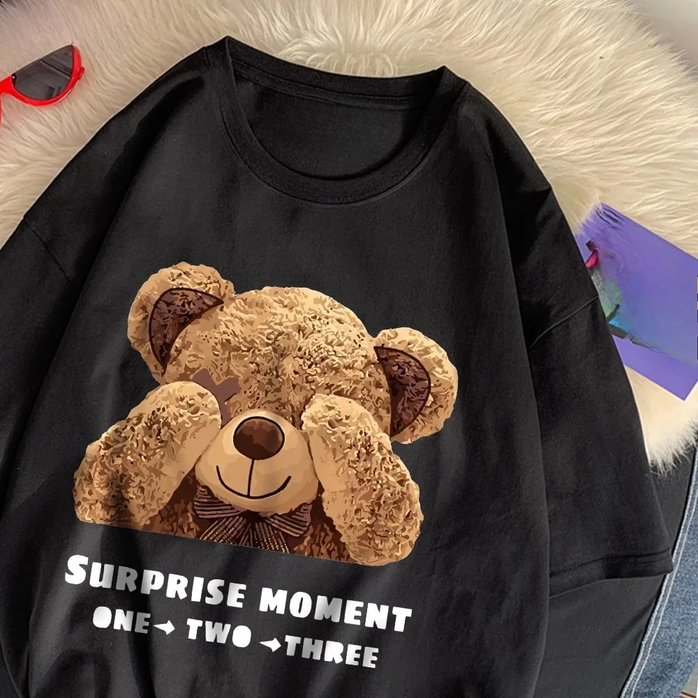 

Женская футболка в уличном стиле с принтом медведя с повязкой на глазах, короткие рукава, дышащий круглый вырез, модная женская одежда Y2K