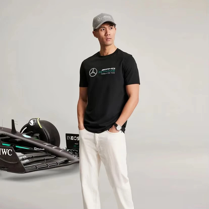 2025 Camiseta de algodón con cuello redondo para hombre, camiseta Mercedes F1 Petronas Team Baju Premium, camiseta Murah Lelaki, camisetas con Logo Sulam para hombre