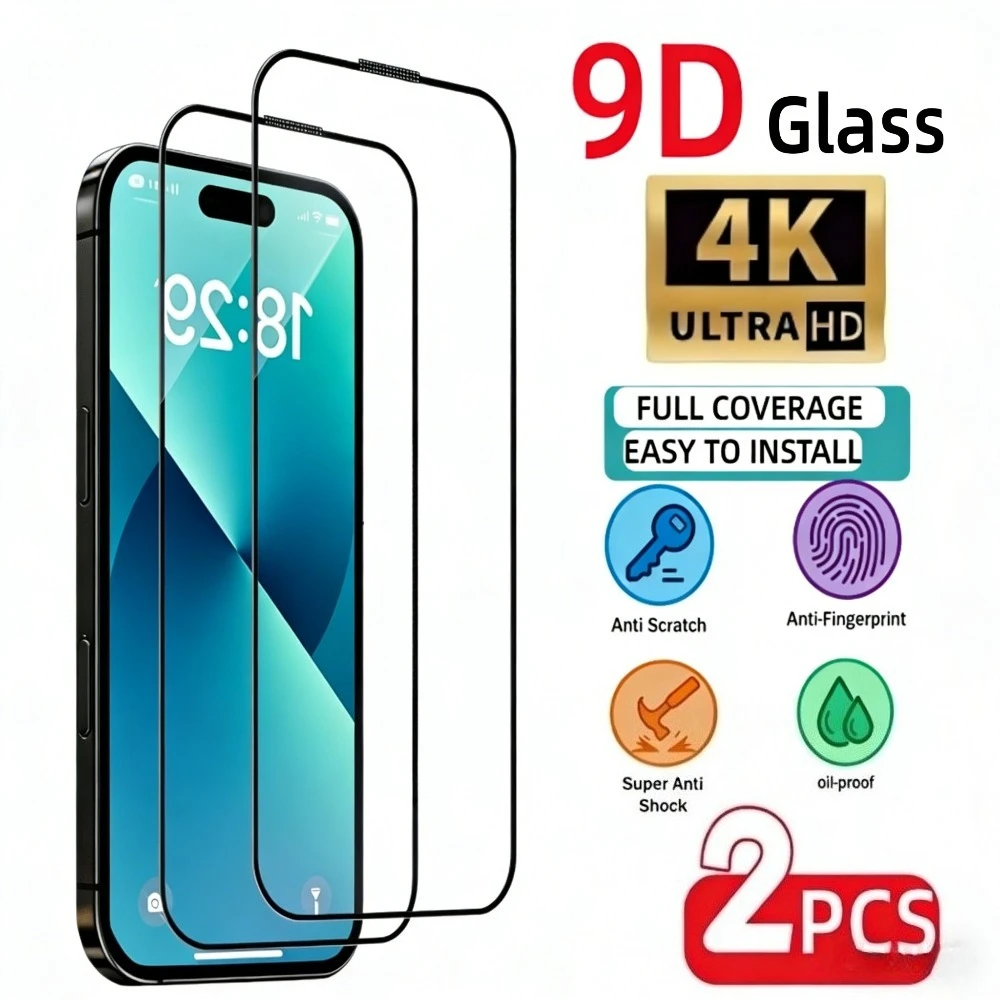 

2Pcs Full Cover Screen Protector for iPhone 17 16 15 14 13 Pro Max Air 17e 15 16 Plus 12 11 Pro Mini Anti-Scratch Tempered Glass