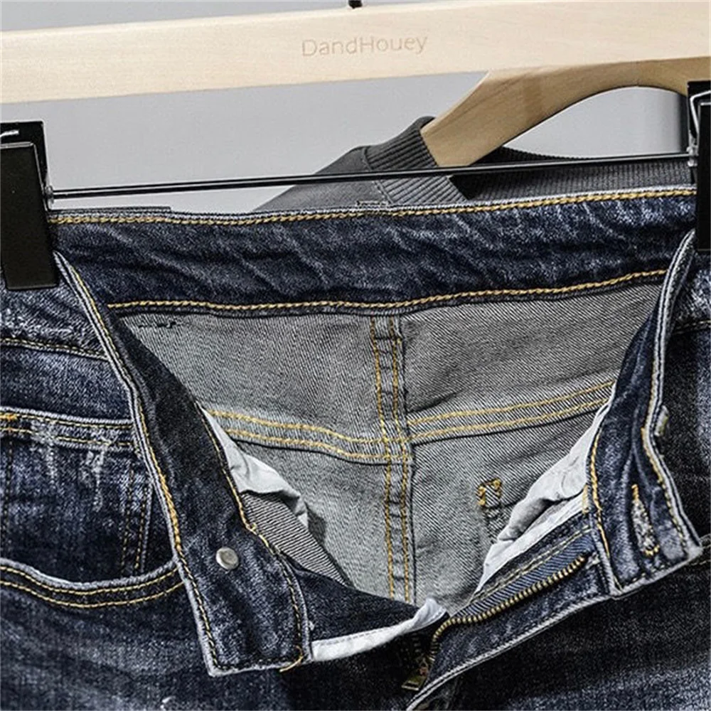 Spring Summer New Men Patchwork Jeans Ripped Hole Slim Fashion Streetwear High-quality Washed Vintage Male Denim Trousers