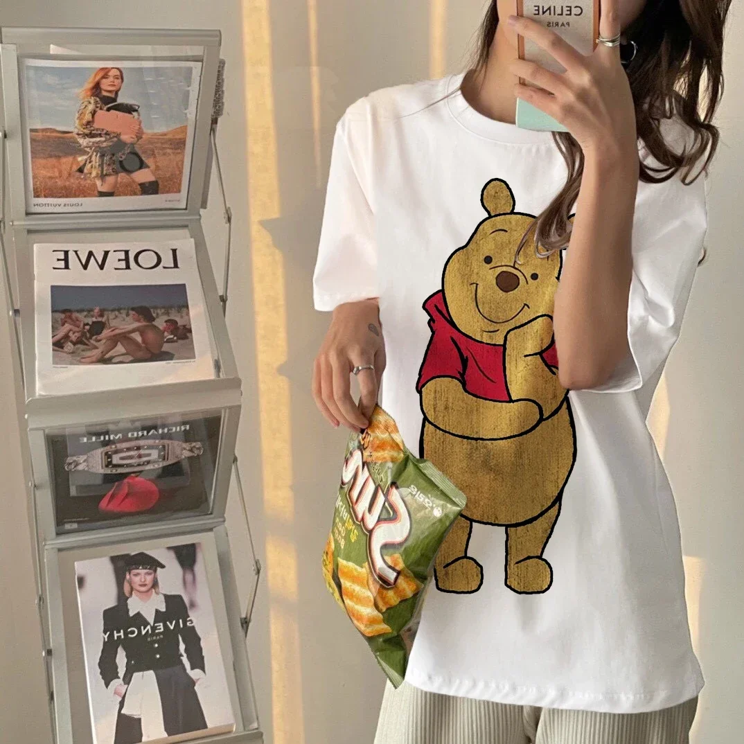 Camiseta de gran tamaño con estampado de Winnie The Pooh para mujer, camiseta Kawaii, Tops de Contoon, camiseta informal de manga corta, camiseta