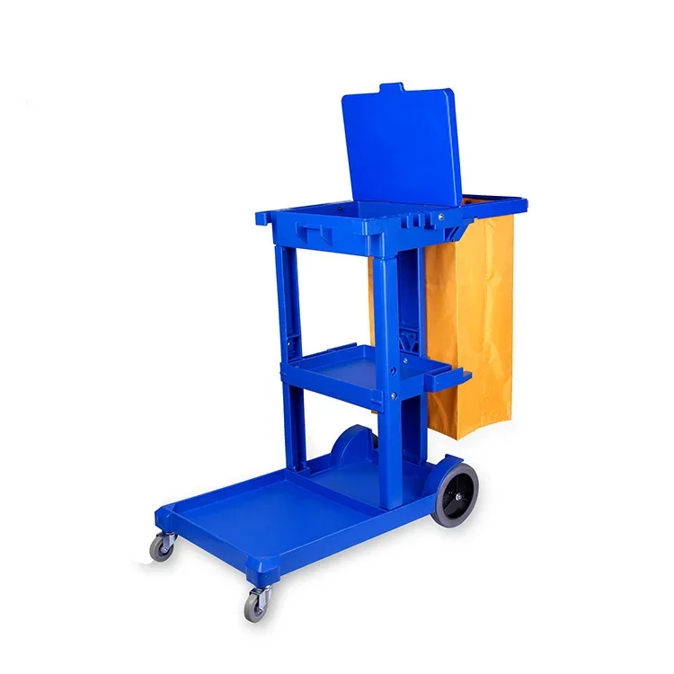 Janitorial Supplies Folding Cleaning Cart Multifunction Janitor Used Housekeeping Carts Plastic Hotel Service Cleaning Trolley