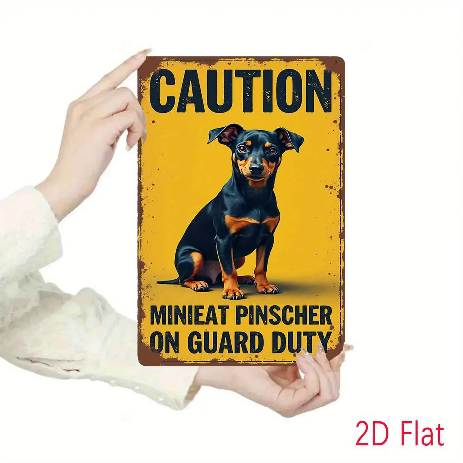 1PC 2D Flat Vintage Miniature Pinscher Guard Dog Metal Sign Rustic Caution Home Garden Pet Lover Wall Gifts