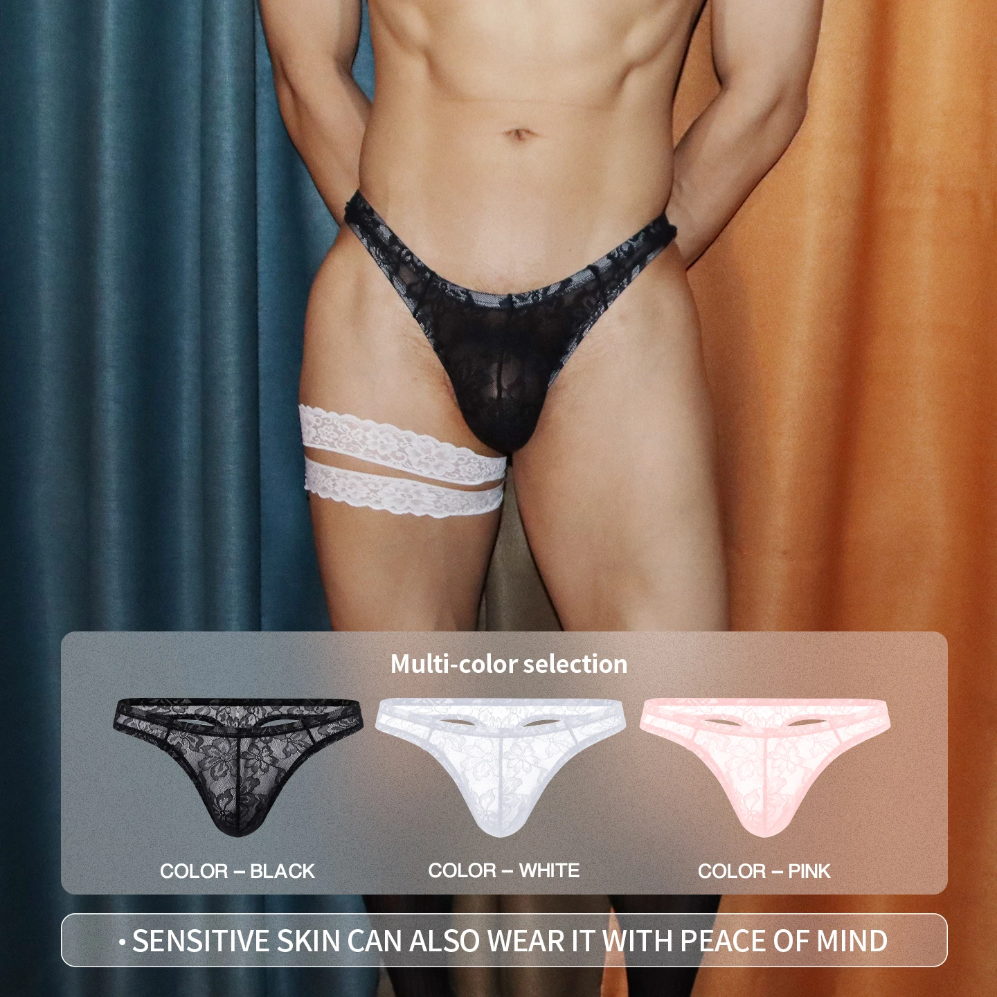 Summer Men Sexy Floral Lace Thong Ultra Thin See-through Mesh Briefs Low Waist Stretch Breathable Transparent T-back Underwear