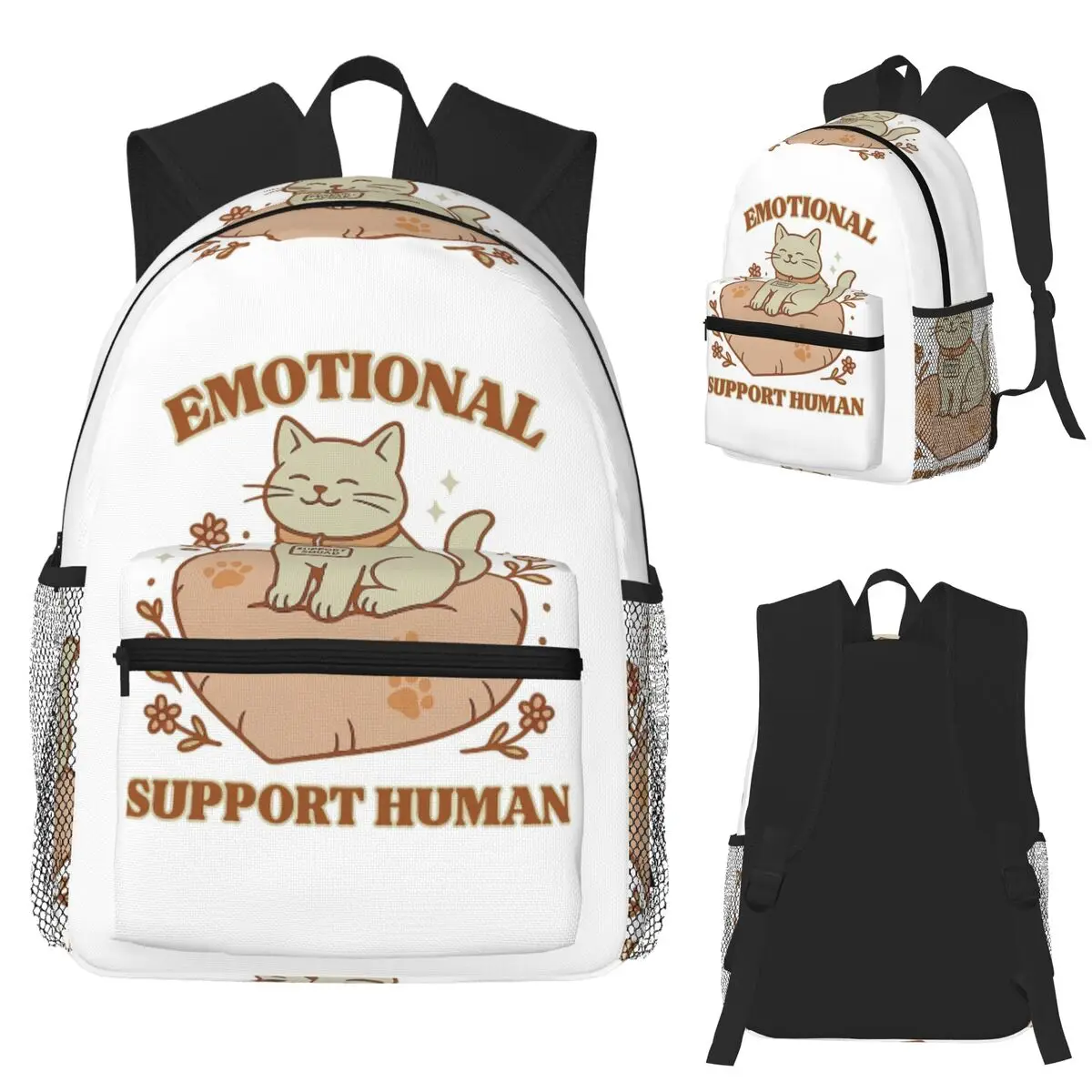 

Emotional Support Human Cat Mental Health Pet Parent Art Student Backpack School Bag Daypack for Men Women Bookbag Shoulder Bags