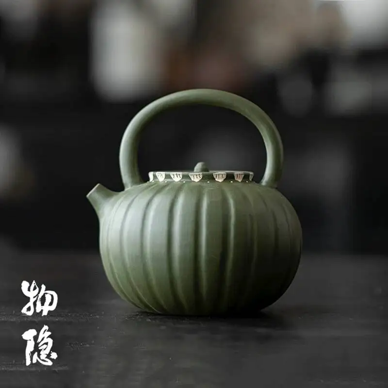Wuyintang vintage Handmade Pumpkin Teapot With Handle For Brewing By The Fire Outdoor Camping Teapot Tea Set
