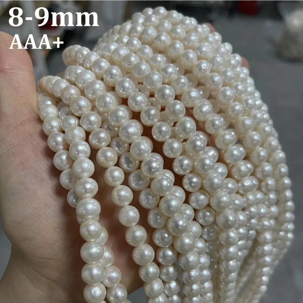 8-9mm AAA+ Natural Freshwater white Pearl Beads Round Ladies Christmas Gift For Jewelry Making DIY Bracelet Necklace Accessories