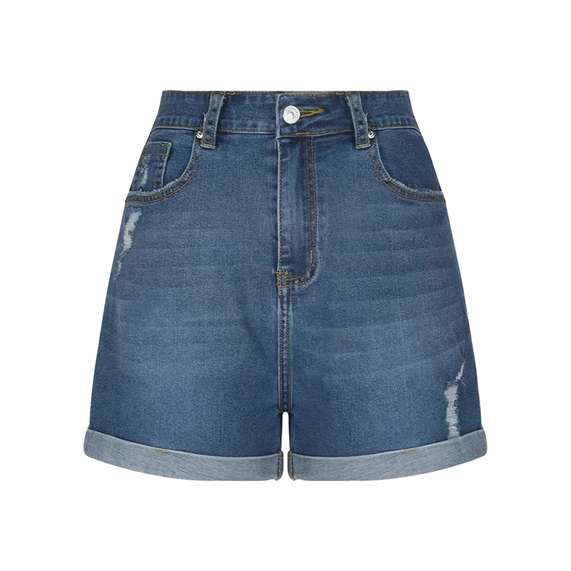 High Street Worn-Out Rolled Women Jean Shorts Summer New Straight Slimming Denim Shorts Korean Fashion Plain Female Hot Pants