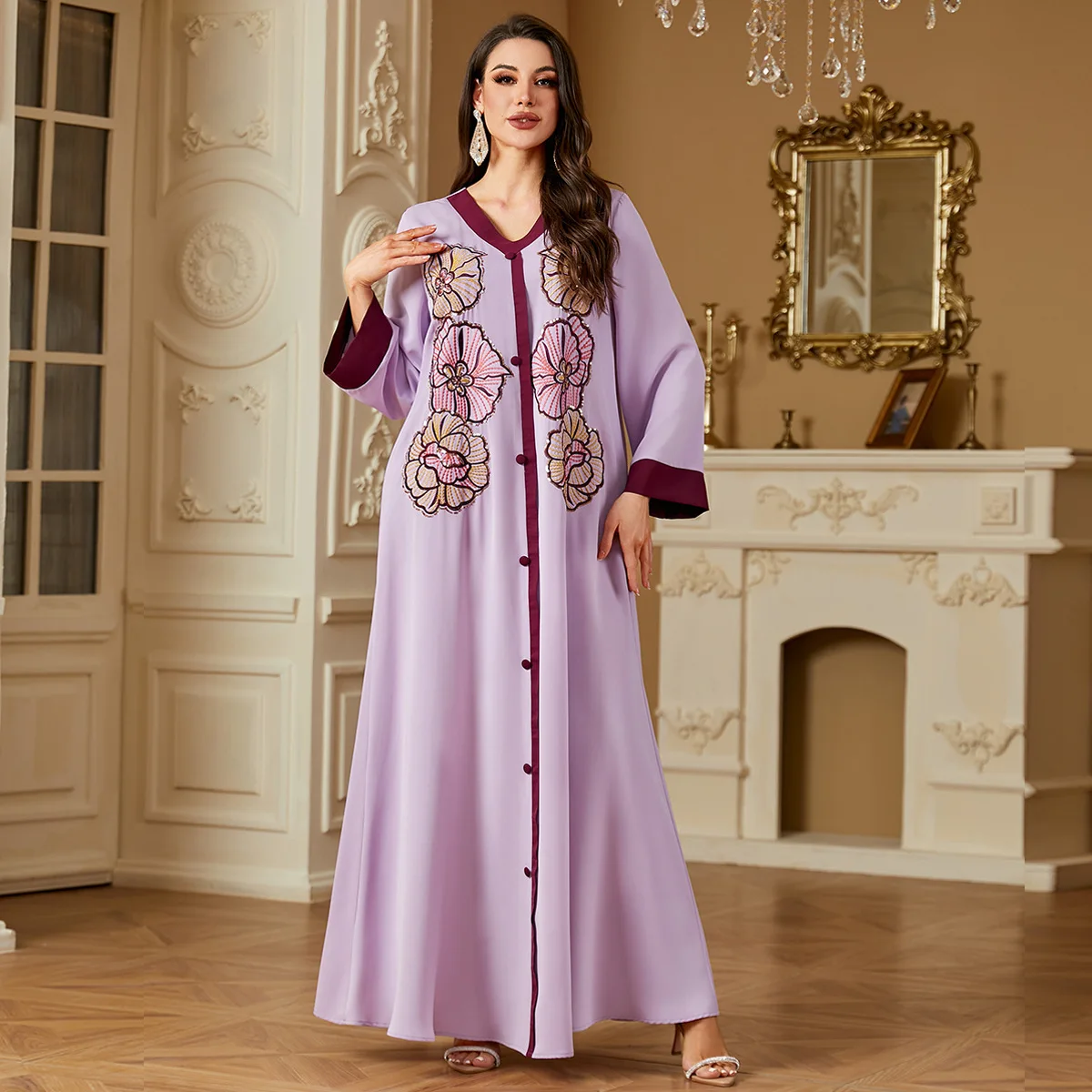 

2025 Abaya Women Party Dress Abaya Embroidery Muslim Modest Eid Dresses Jalabiya Long Robe Ramadan Morocco Dubai Kaftan Vestidos