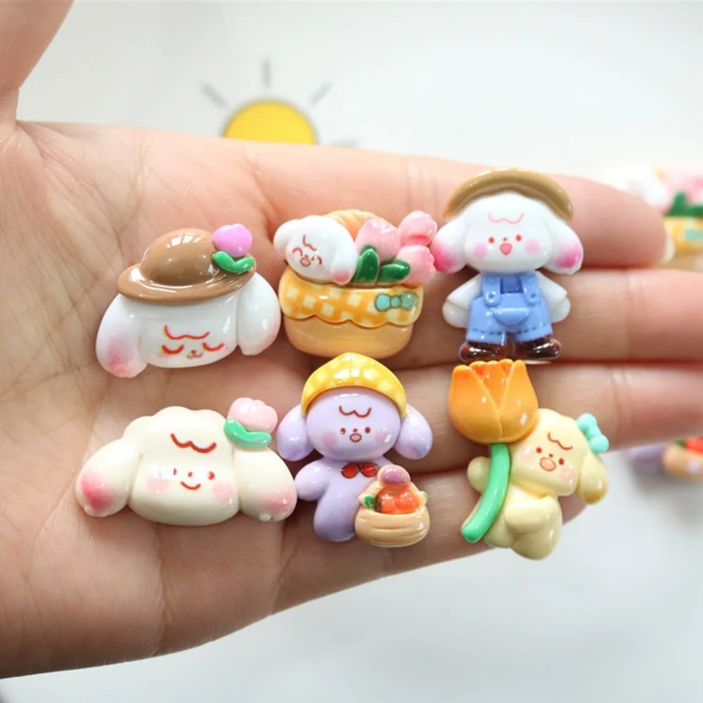 10pcs Mini Kawaii dog flower FlatBack Resin Scrapbooking Embellishments Cabochons DIY Party Hair Decoration Accessories Crafts c