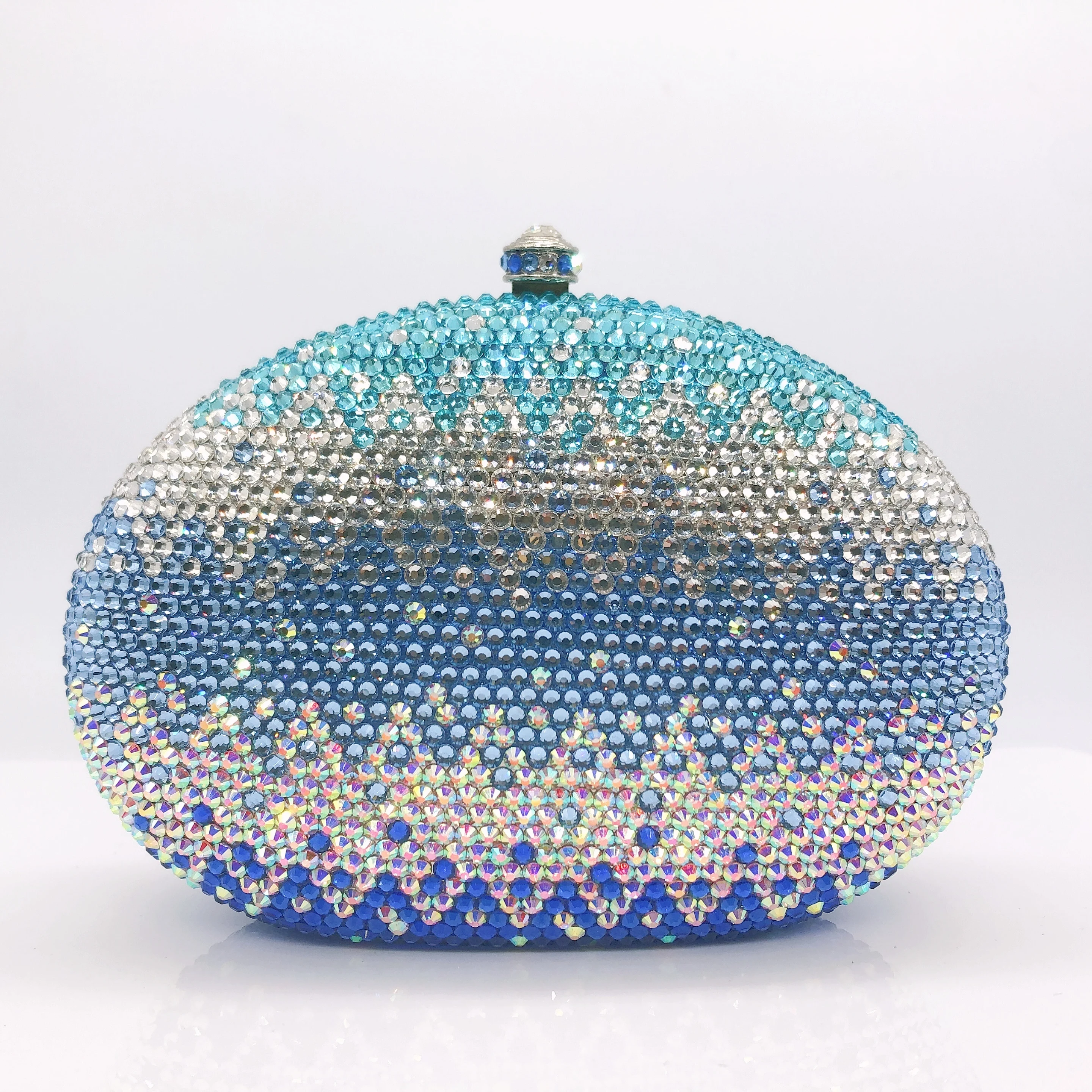 Hot Selling Elegant Oval Gradient Rhinestone Perfect Banquets Clutch Women Evening Bag for Evening Party
