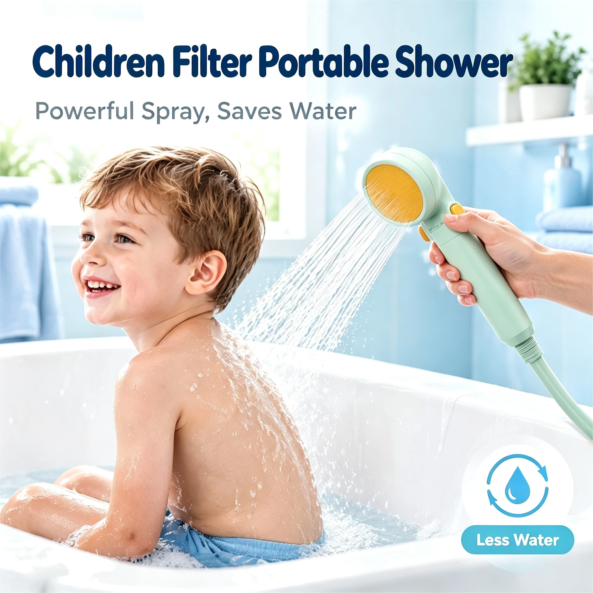 Portable Filter Shower Head for Children Baby, One‑Button Water Stop High Pressure Filtered Showerhead for Home Travel Hotel Use