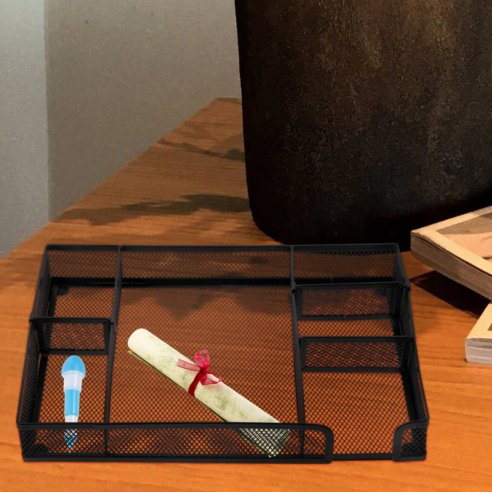 Metal Mesh Desktop Drawer Organizer Stationery Small Items Storage Space-Saving Office Supplies Organizer Tray