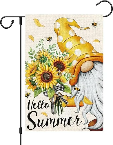 Welcome Spring Summer Gnome Garden Flag Double Sided, Burlap Small, 12x18 XXQ