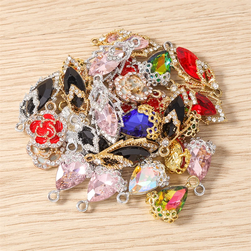 10 Stück Niedliche Kristall-Metall-Anhänger in Form von Baumblättern und Blumen für Schmuckherstellung, Anhänger, Halsketten, Ohrringe, Armbänder, DIY-Bastelzubehör – Detail 3