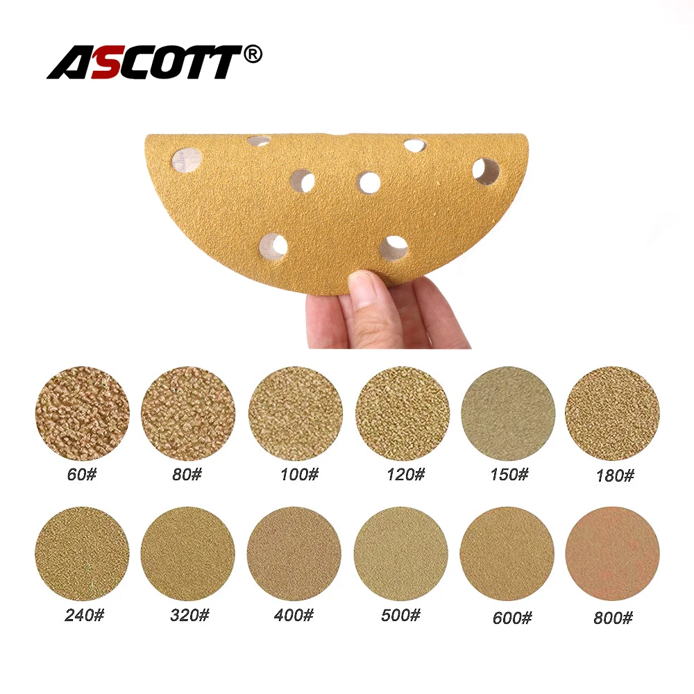 10pcs 6inch 17 holes Yellow Sand Paper 150mm Flocking Sand paper tray Polishing Pad Self-adhesive Loop Backing Polishing Disc