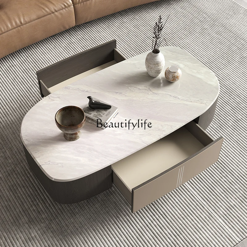 Italian minimalist marble coffee table high-end light luxury modern high-end microcrystalline stone coffee table