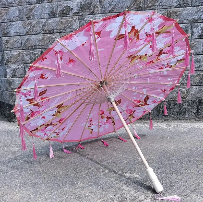 Handmade Chinese Oiled Paper Umbrella Parasol Classical Painting Dancing Props Plum Blossom Umbrella With Tassels ni642