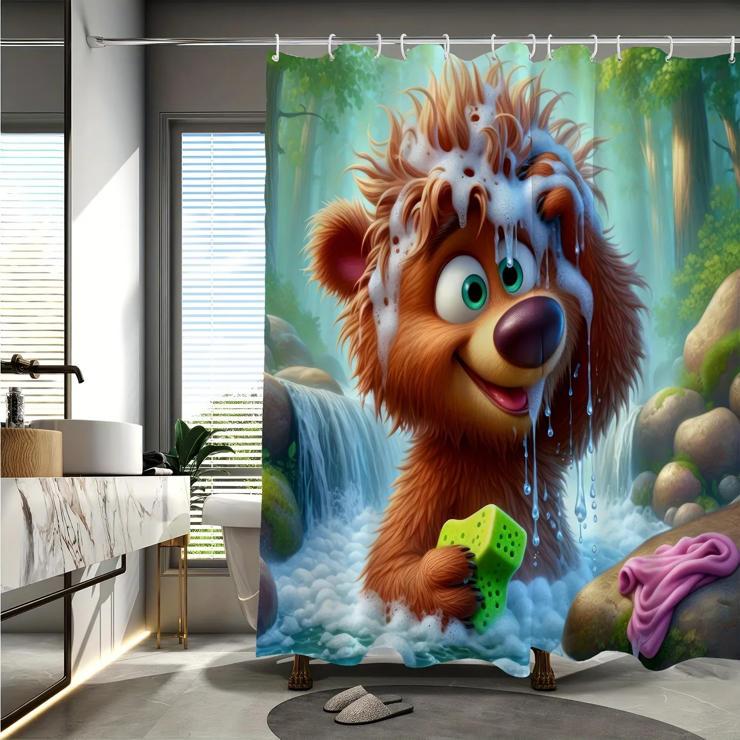 

Занавеска для душа с мультяшным рисунком лесного коричневого медведя, моющаяся грязеотталкивающая насадка для душа, водонепроницаемая полиэстеровая занавеска для ванны