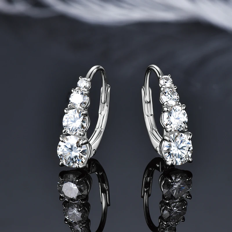 All Moissanite Hoops Luxury Earrings for Women 925 Sterling Silver Wedding Daily Wear Jewelry 6.5mm&5.5mm&4mm Round Lad Diamond